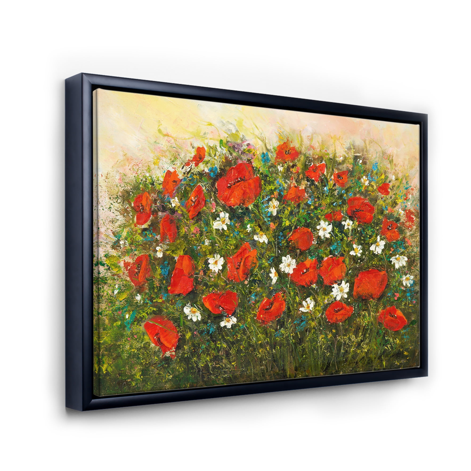 Designart 'The Fields of Red Wildflowers' Traditional Framed Canvas Wall Art Print