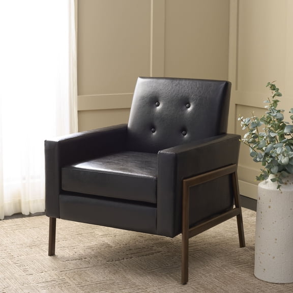 Safavieh Roald Mid-Century Wood and Pu Dining Arm Chairs, Black/Antique Coffee