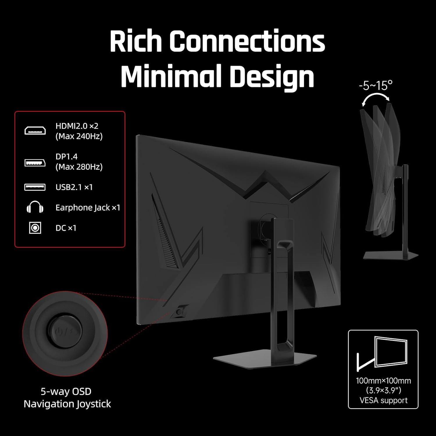 KTC 27 Inch 280Hz / 240Hz Gaming Monitor 1ms GTG 350nits Fast VA 1080P, Tilt, 126% sRGB, Adaptive Sync, 4000:1 Contrast Ratio, HDR, DisplayPort 1.4 / HDMI 2.0, VESA