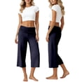 thumbnail image 3 of NAFUU Women Casual Pants Pleated Waist Solid Color Yoga Capri Pants Wide Leg Trousers Leisure Trousers Pants For Women, 3 of 5