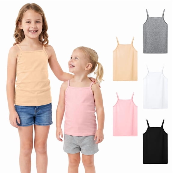 Cooraby 5 Pack Girls Tank Tops Soft Cami Scoop Neck Undershirts Solid Sleeveless Undershirts for Toddler Girls