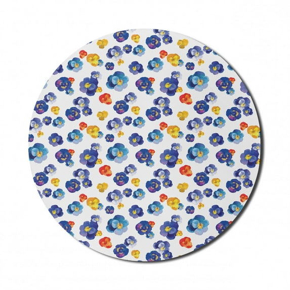 Flower Mouse Pad for Computers, Nature Botanic Design Colored Violet Floral Tiny Flowers Art Print, Round Non-Slip Thick Rubber Modern Gaming Mousepad, 8" Round, Dark Blue Orange, by Ambesonne