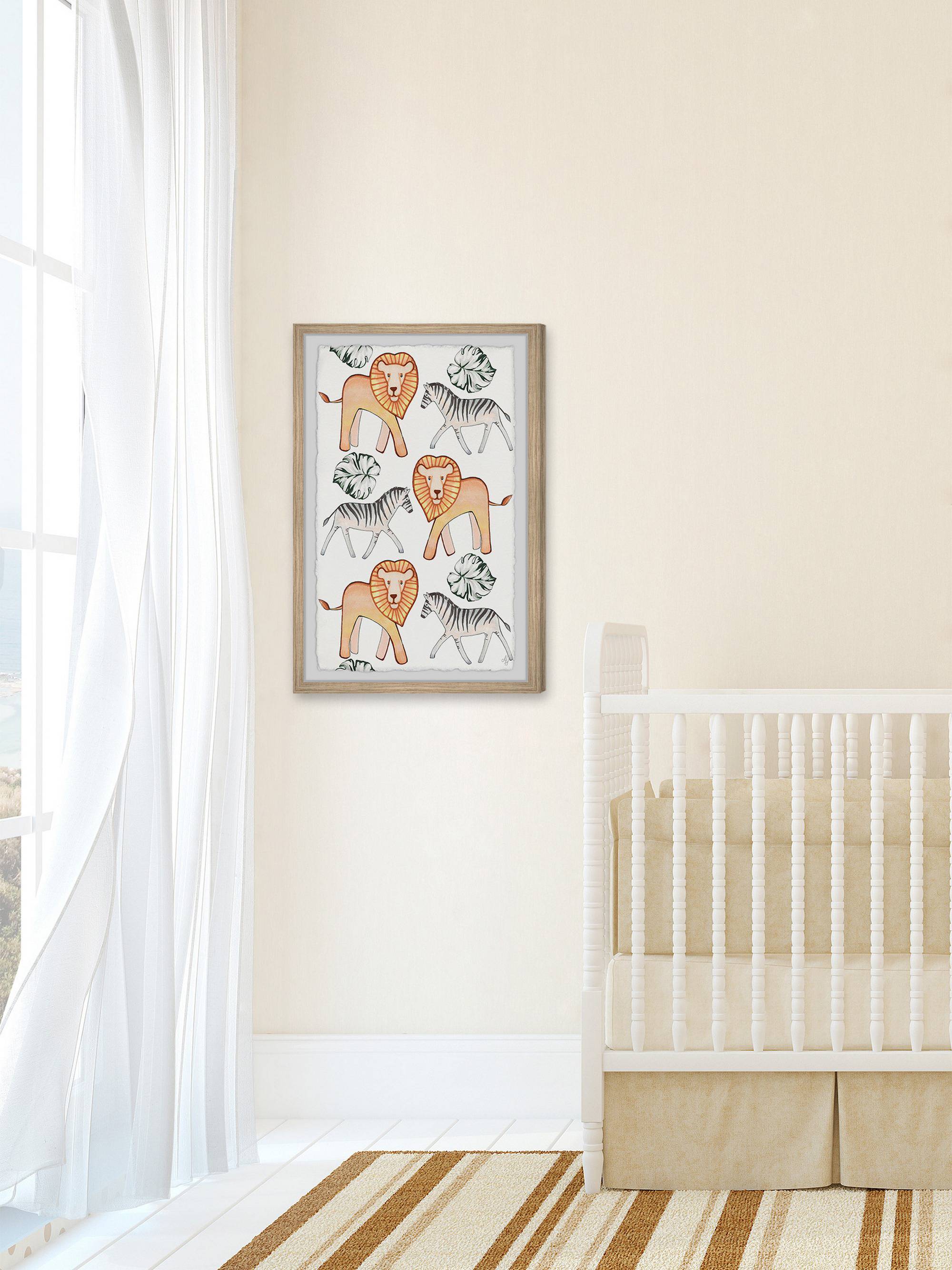 Marmont Hill Zebra And Lion Palms Framed Wall Art, 16.00" x 1.50"