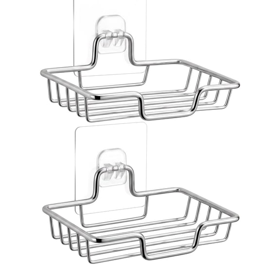 Stainless Soap Holder Shower, No Drill Bathroom Shower Caddy with Hooks, Rustproof Soap Dish Rack for Bath Tub, Easy Install Soap Dispenser(2pc)