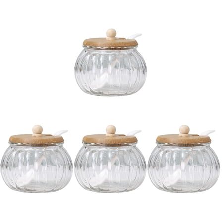 4 Sets Sugar Container Sugar Dispenser Glass Sugar Jar Glass Seasoning Jar Sugar Jar with Spoon