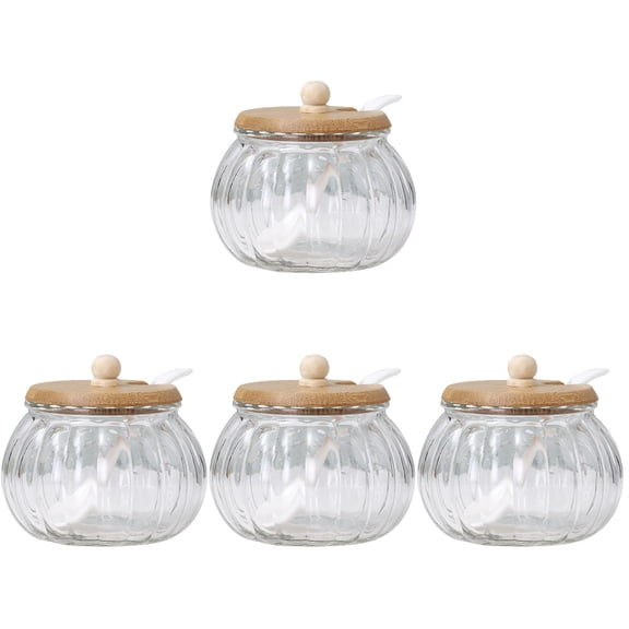 4 Sets Sugar Container Sugar Dispenser Glass Sugar Jar Glass Seasoning Jar Sugar Jar with Spoon