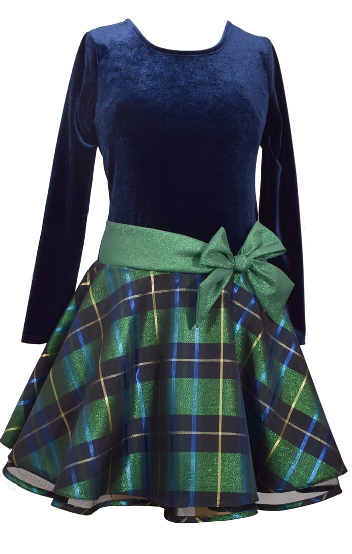 Bonnie Jean Girls Navy Green Plaid Bow Dress 10 - Walmart.com