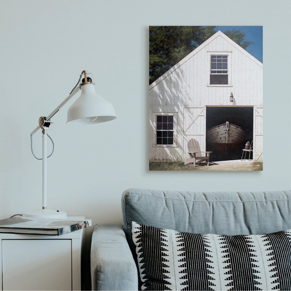 Stupell Industries Boat Behind Barn Door Rural Realistic Painting Canvas Wall Art Design by Zhen-Huan Lu, 30" x 40"