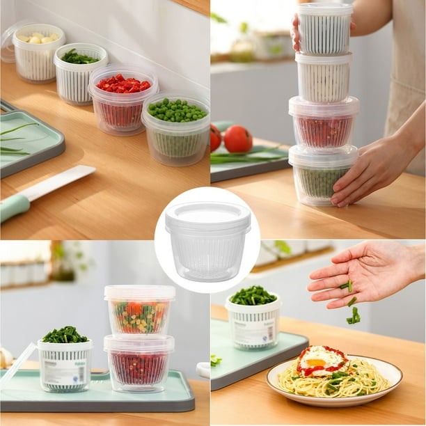 Caja organizadora de jengibre y ajo | Contenedores de almacenamiento de alimentos frescos con capa intermedia de secado por goteo | Tapa de rosca hermética | ABS duradero | Paquete de 5 o 10 | 4.4