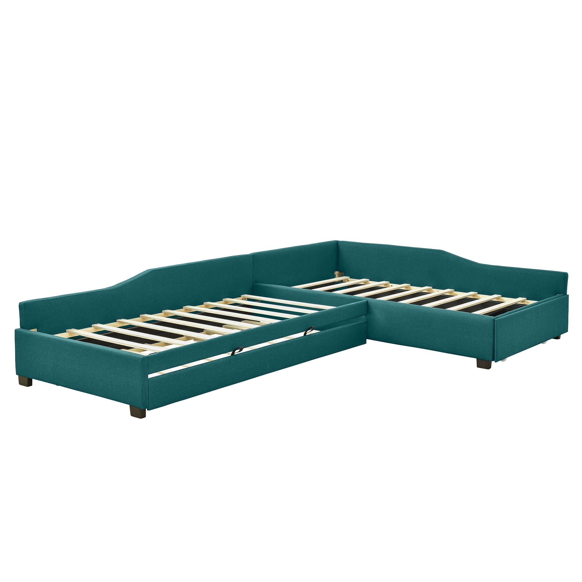 Euroco Modern Upholstered Twin Daybed with Storage Drawer and Trundle for Living Room, Green