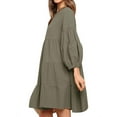 thumbnail image 5 of STARVNC Women Pleated Solid Color Long Lantern Sleeve Mini Dress, 5 of 7
