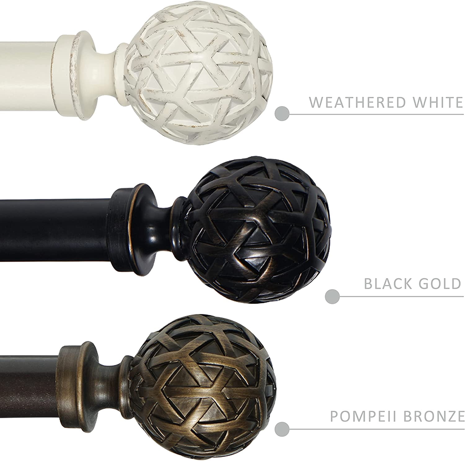 eTeckram 1" Double Curtain Rod with Pompeii Bronze Geo Ball Finials and holdbacks, 48" to 84"