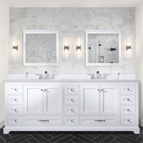 Scratch - Resistant and Stylish - 84 - inch White Double Bath Vanity with Mirrors and Soft - Close Drawers