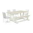 thumbnail image 2 of East West Furniture V-Style 6-piece Dining Set w/ Stylish Chair Back in White, 2 of 10