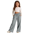 thumbnail image 4 of Efsteb Girls Wide Leg Cotton Linen Pants Fashion Loose Fit Elastic Waist Drawstring Straight Leg Palazzo Pants Casual Beach Trousers (Gray,11 Years), 4 of 8