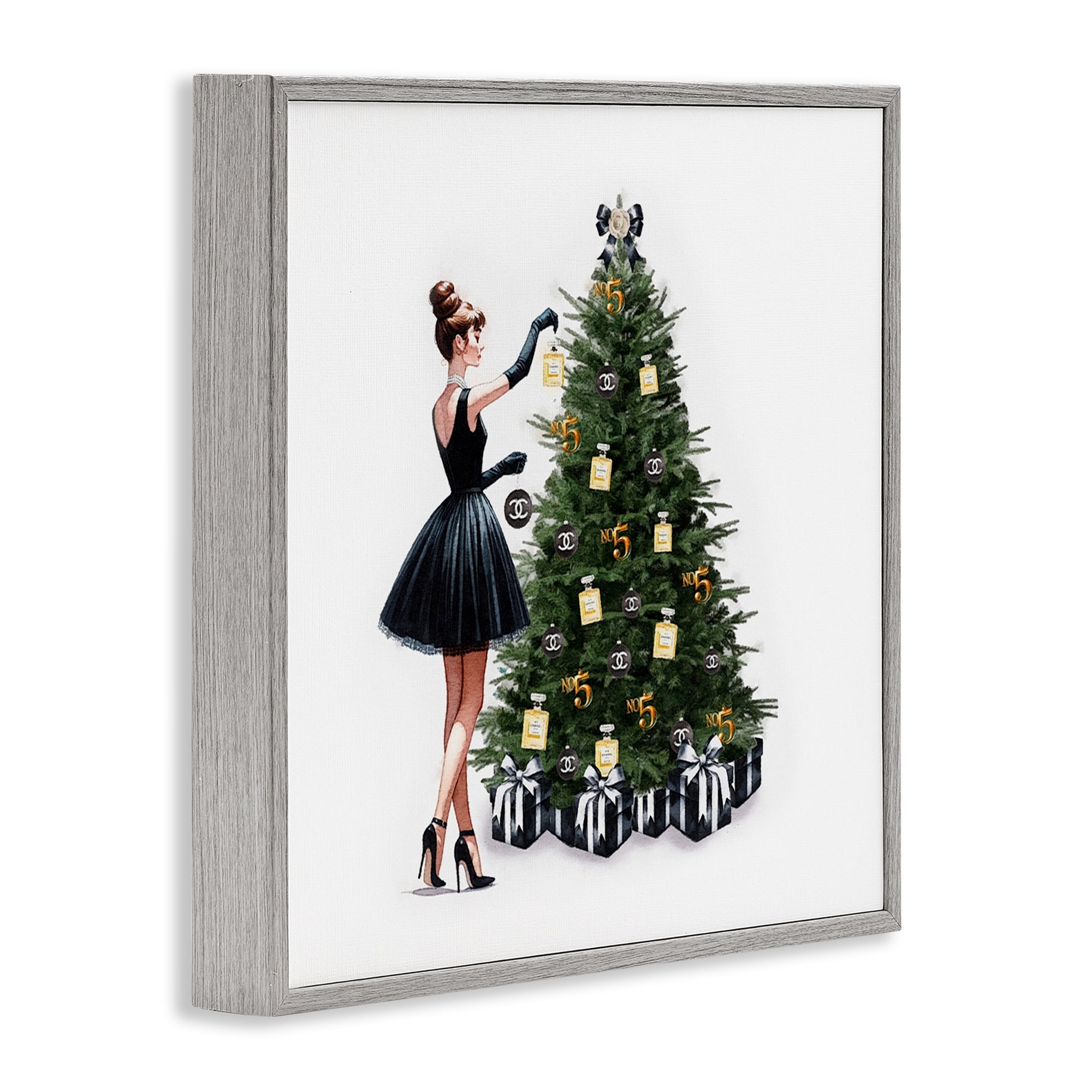 Stupell Industries Trendy Christmas Tree Holiday Painting Gray Framed Art Prints Wall Art, 24 x 24