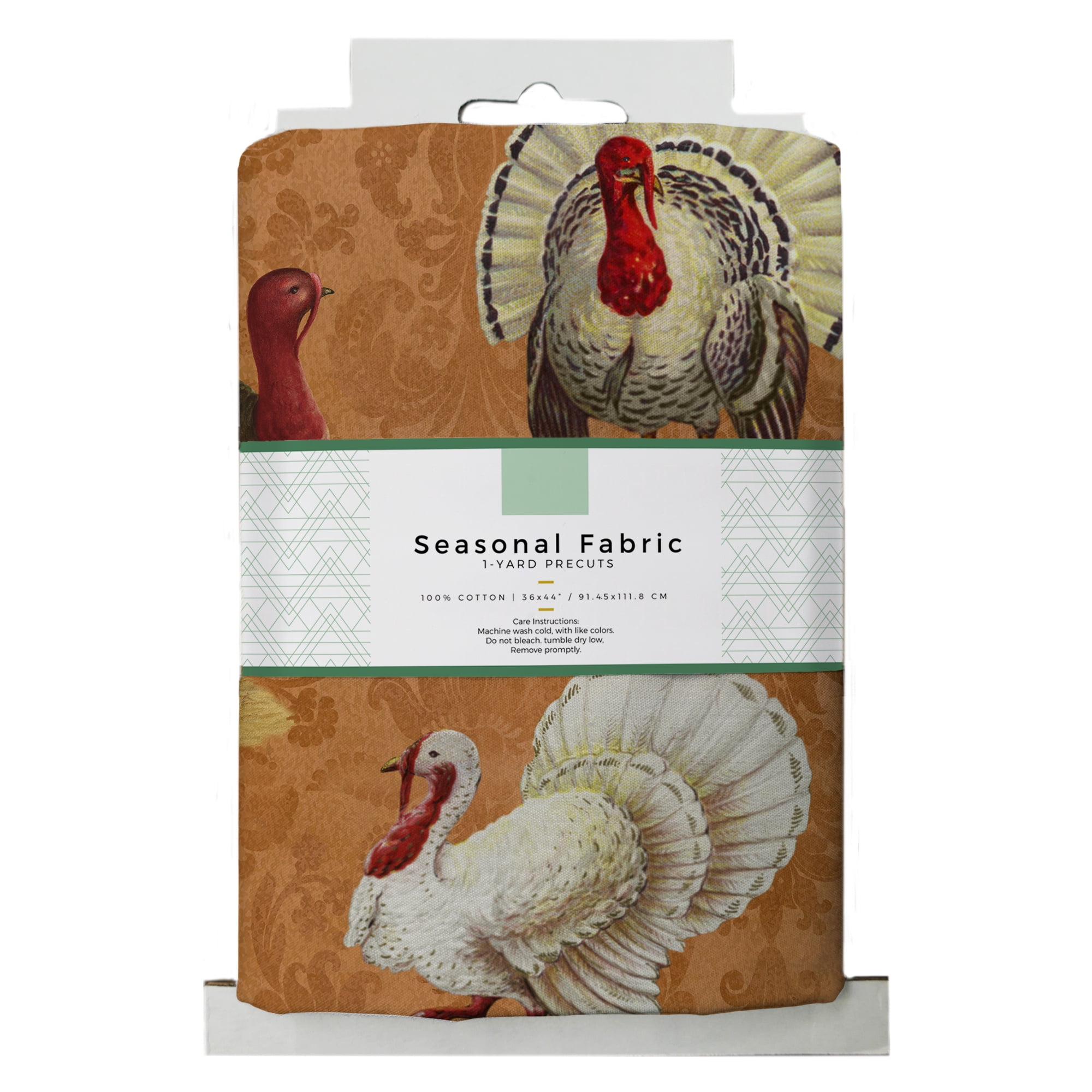 David Textiles, Inc. 44' x 1 Yard 100% Cotton Autumn Turkey Precut Sewing & Craft Fabric, Orange|Brown