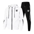 thumbnail image 3 of Conjunto de 2 piezas de sudadera con capucha y pantalones ajustados con estampado de chándal para hombre, ropa de calle cálida popular de otoño, chaqueta con cremallera, 3 of 3