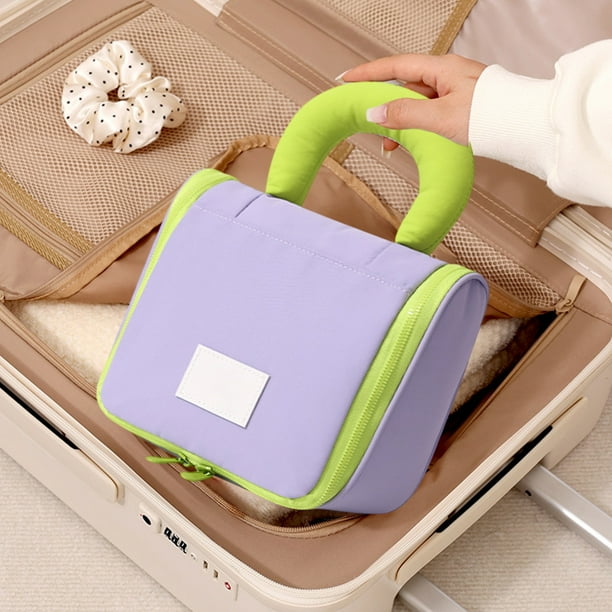 Neceser portátil con gancho, gran capacidad, múltiples compartimentos abiertos, tejido de poliéster, ideal para viajes, organizador de cosméticos, ideal para el cuidado personal.