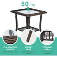 thumbnail image 5 of BOBOKY Outdoor Side Table with Storage Wicker Patio Side Table, Tempered Glass Top End Table for Balcony Porch Deck, 18"D x 18"W x 22.6"H,Brown, 5 of 7