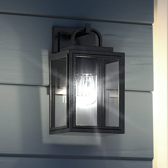 Luxury Modern Outdoor Wall Sconce, 13.625''H x 7.125''W, with Craftsman Style Elements, Contemporary Design, Midnight Black Finish and Shatterproof Glass, UHP1243