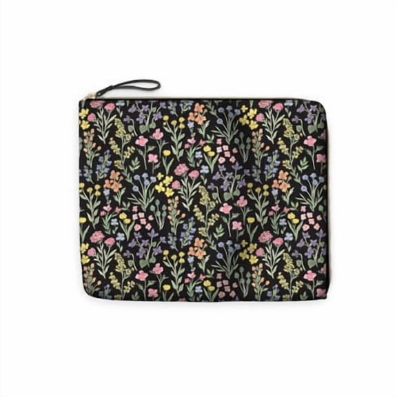 Accessory Pencil Pouch Flower Field Black: Faux Leather Zipper Pouch, Pencil Bag for Teens, 11.25" x 9.5"