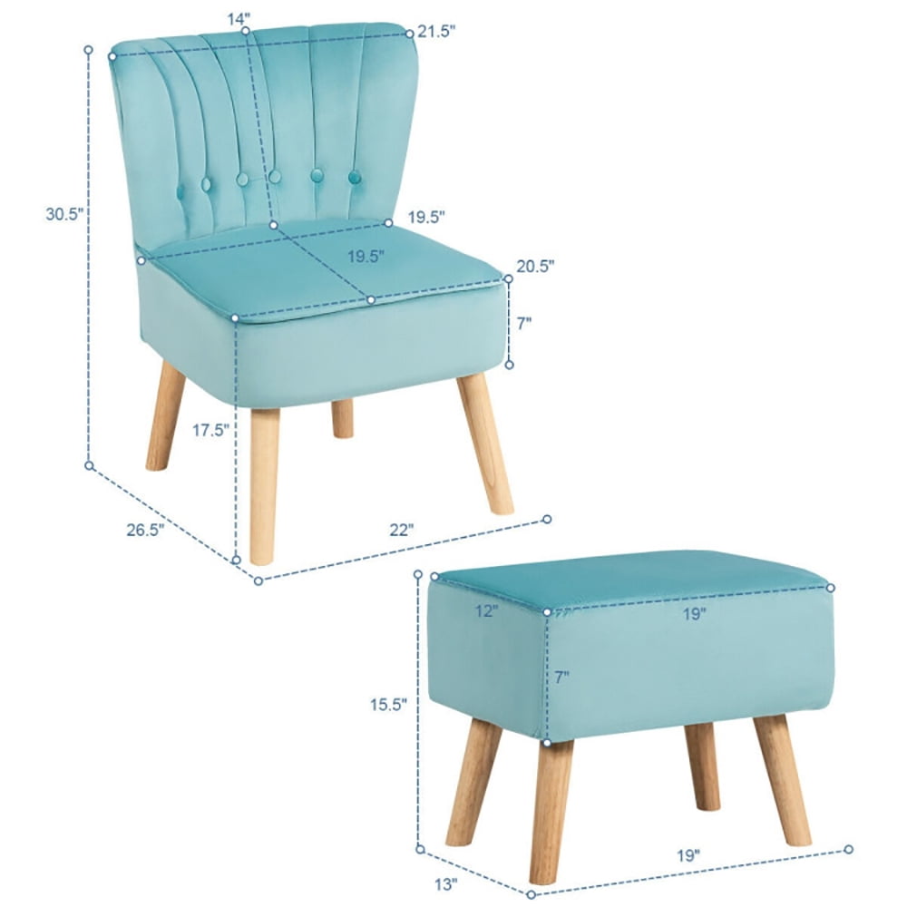 Finihen Velvet Accent Chair, Modern Accent Chair Ottoman Set with Footstool, Thickly Padded, for Living Room, Bedroom, Turquoise