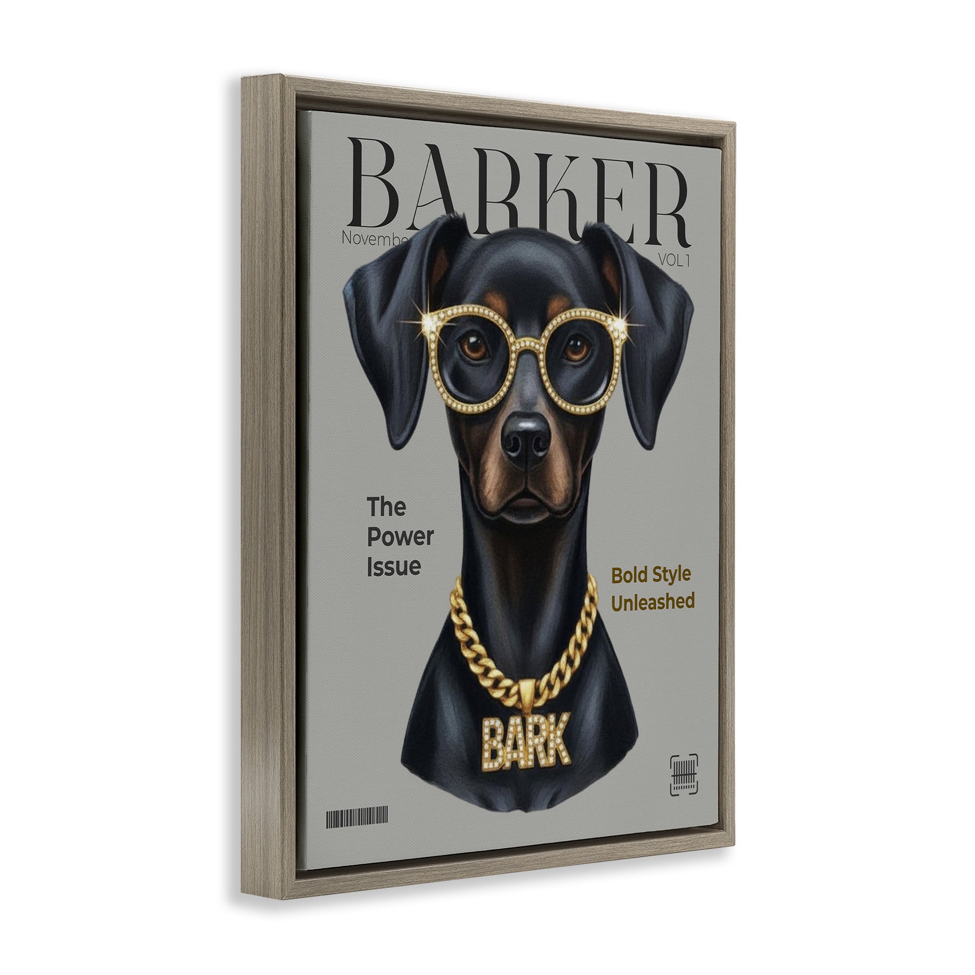 Stupell Industries Barker Dog Fashion Magazine Brown Framed Floater Canvas Wall Art, design by A Barefoot Stylist