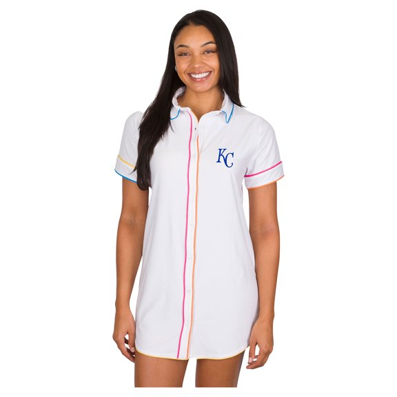Women's Concepts Sport White Kansas City Royals Flutter Knit Button-Up Nightshirt