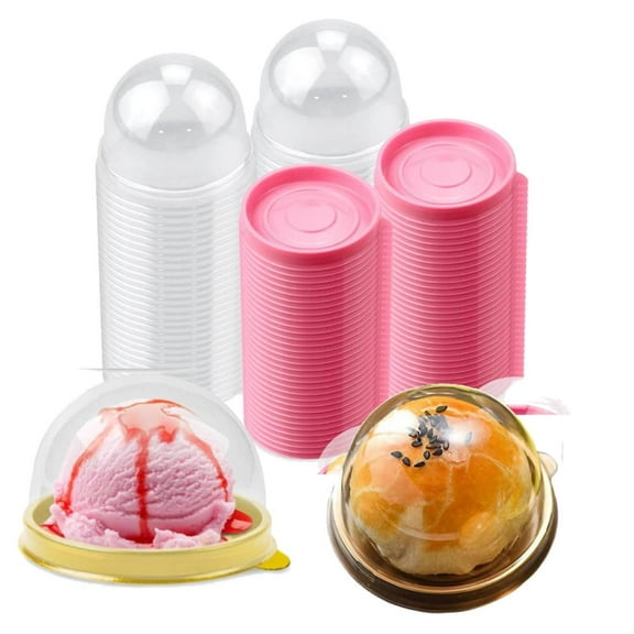 100PC Individual Cupcake Boxes, 2.75x2.75x2 Inch Single Cupcake Container with Dome Clear Lid, Plastic Cupcake Holder for Mini Muffins,Chocolate Bomb,Macaroon (Pink)