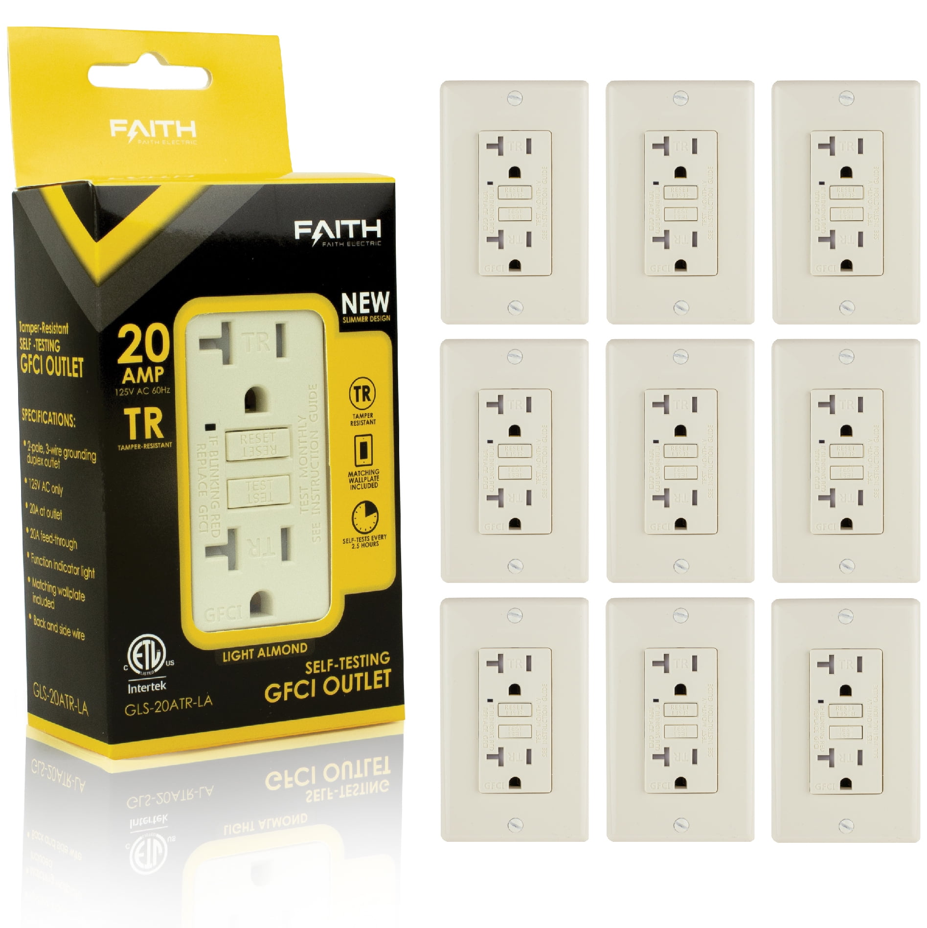 Faith 20A GFCI Outlets, Slim, TamperResistant GFI Receptacles with