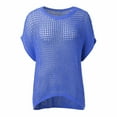 thumbnail image 3 of Summer Savings Clearance LINGLANG Womens Tops Summer 2025 Women Summer Neck Short Sleeve Sweater Casual Crochet Hollow Out Knit Pullover Shirts Beach Cover Up T Shirts, 3 of 8