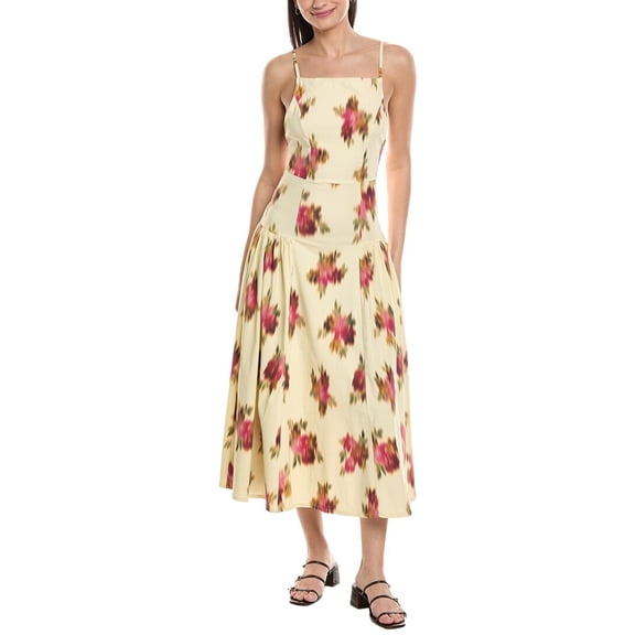 WeWoreWhat womens Flare Panel Linen-Blend Midi Dress, 0