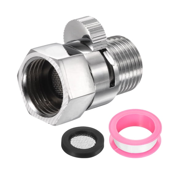 G1/2" Female x Male Shower Shut Off Valve, Brass Water Flow Control Valve for Shower Head with Hose Flow Restrictor, Silver