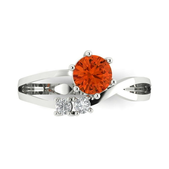 Three-Stone Engagement Ring for Women - 0.87ct Simulated Red Diamond in 18K White Gold Promise Ring