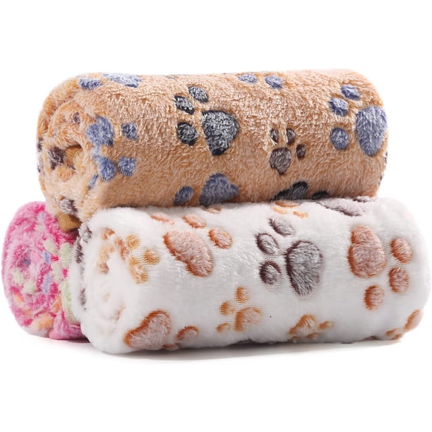 Paquete de 3 mantas mullidas y lavables para mascotas para perros y gatos, tapetes de vellón acogedores para camas y sofás, ideales para mascotas pequeñas y medianas con estampado de