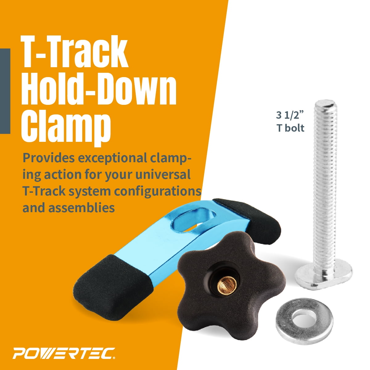 POWERTEC 4PK T-Track Mini Hold-Down Clamp, 3-5/8" L x 3/4" W (71389-P2)