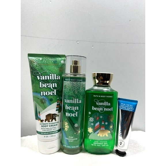 Bath & Body Works Vanilla Bean Noel 4 Piece Gift Set (Ultimate Hydration Body Cream 8 oz., Fine Fragrance Mist 8 fl. oz., Shower Gel 10 fl. oz., and Hand Cream 1 fl. oz.)