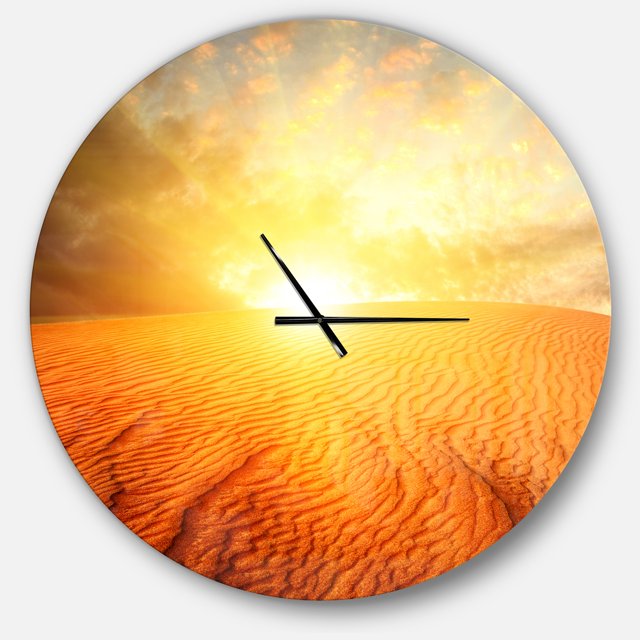 Designart 'Sand Landscape with Sun ' Modern wall clock