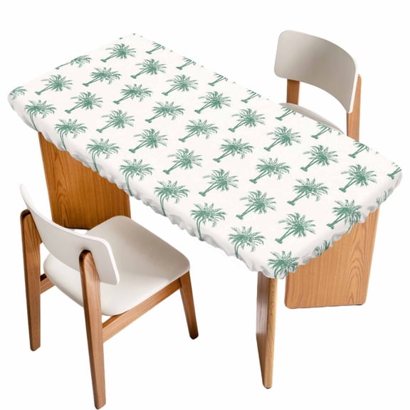 Green Palm Trees Table Cloths for 3 Foot Rectangle Tables, Country Summer Botanical Tropical Plants Patio Waterproof Elastic Fitted Tablecloths, Washable Rectangular Table Cover for Camping