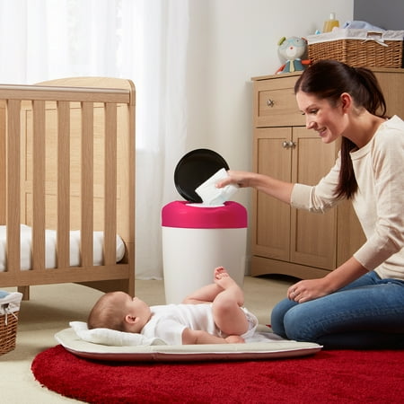 tommee tippee simplee diaper pail, plus 4 count refill, gray