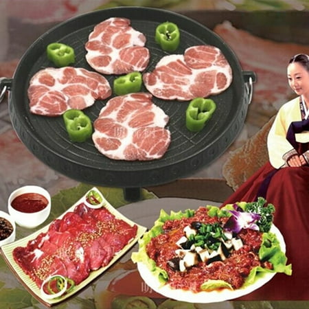 

Meizhencang Portable Round Metal Non-stick Barbecue Grill Roaster Pan Stovetop BBQ Cookware