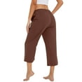 thumbnail image 6 of Capri Pants for Women Casual 2026 Summer Drawstring Elastic High Waist Linen Pant Straight Wide Leg Cropped Trouser Coffee XXL, 6 of 7