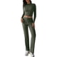 thumbnail image 3 of Conjuntos de 2 Piezas para Mujer, Larga, Cuello Redondo, Pantalones Acampanados de Cintura Alta, Conjuntos de Chándal, Ropa de Calle. Verde L, 3 of 9