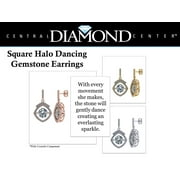 Square Halo Dancing Stone Dangle Earrings Sterling Silver W/Pure Brilliance Zirconia – Rhodium Plated