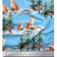 thumbnail image 1 of Soimoi Blue Velvet Fabric Fox & Pine Tree Printed Craft Fabric by the Yard 58 Inch Wide, 1 of 1