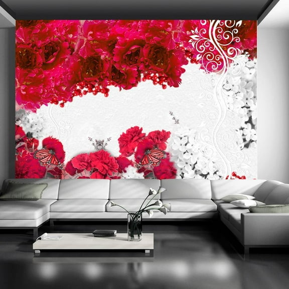 Tiptophomedecor Floral Wallpaper Wall Mural - Colors Of Spring: Red