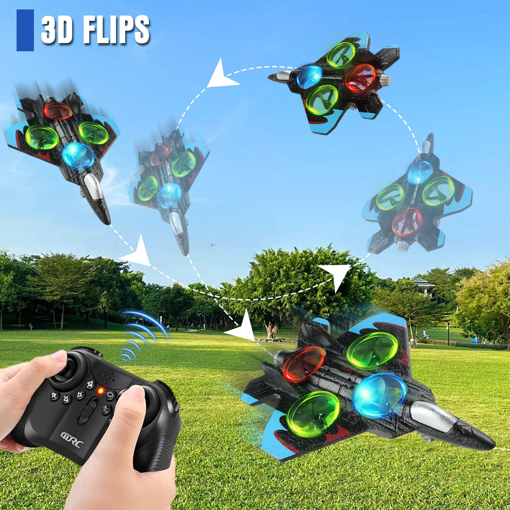 JUGAAD LIFE Foam Drone RC Plane for Kids Adults, 2.4GHZ Remote Control Airplane Fighter Jet Toys for Boys and Beginners, 360° Aircraft Plane with Light