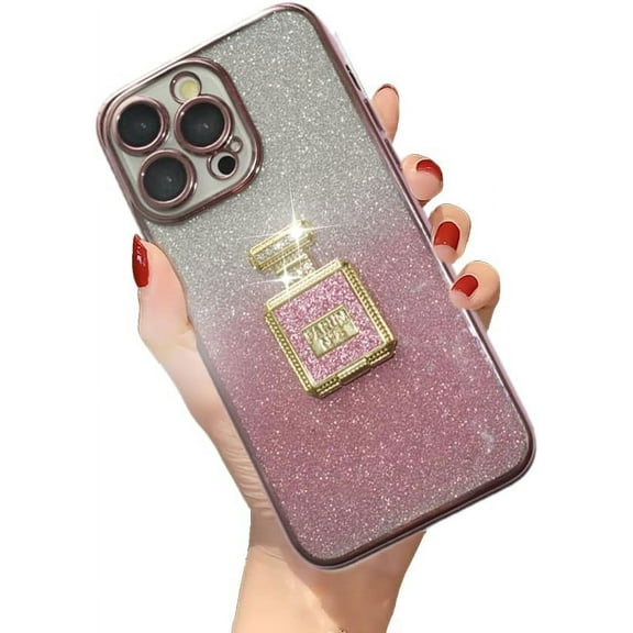Compatible with iPhone 14 Pro Max Case,Perfume Bottles Ring Holder Stand Kickstand Glitter Sparkle Design Women Girls Slim Protective Phone Case Soft Bumper Cover for iPhone 14 Pro Max 6.7"