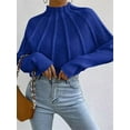 thumbnail image 5 of Women Knitted Bat Sleeve Solid Long Sleeve Mock Neck Sweaters Blue S, 5 of 7